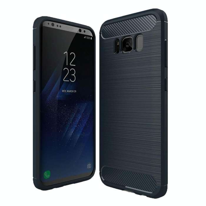 For Galaxy S8 Brushed Carbon Fiber Texture Shockproof TPU Protective Cover Case (Dark Blue)