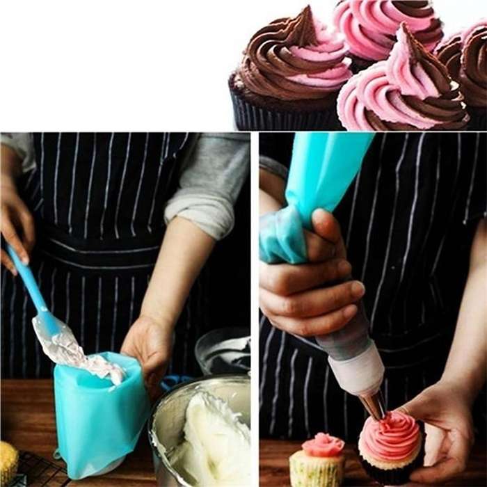 4 in 1 Silicone Icing Piping Cream Pastry Bag Nozzle DIY Cake Decorating Tools Set(EVA Bag Pink 4...