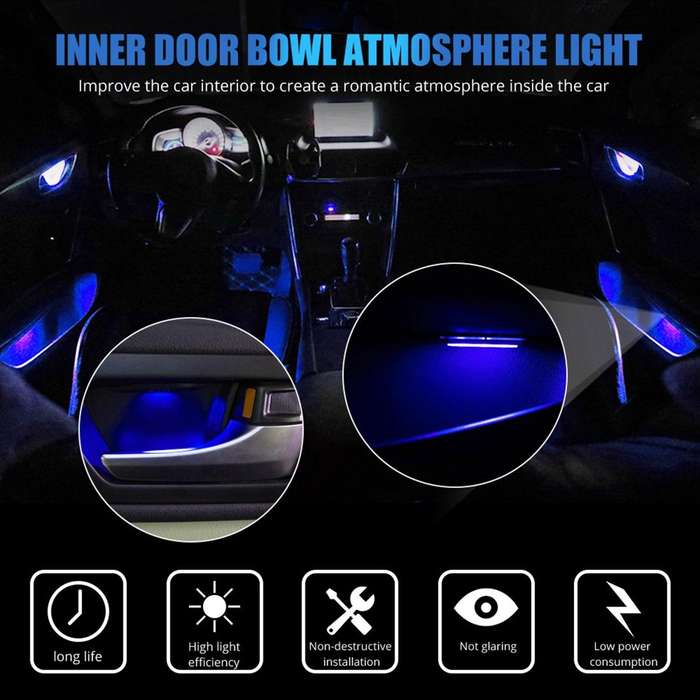 4 PCS Universal Car LED Inner Handle Light Atmosphere Lights Decorative Lamp DC12V / 0.5W Cable L...