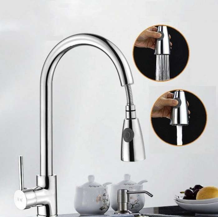 Kitchen Pull-out Faucet Hot And Cold Home 304 Stainless Steel Retractable Rotating Faucet, Style:...