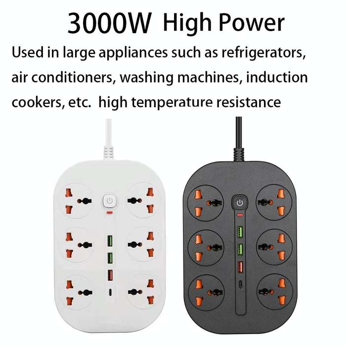 T21 PD3.0 + QC3.0 Multi Hole Row Plug 3000W High Power Socket, US Plug(Black)