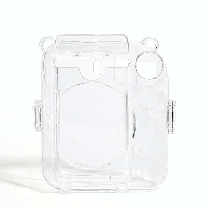 For FUJIFILM instax mini 12 Crystal Hard Acrylic Camera Case with Shoulder Strap(DIY Purple Daisies)