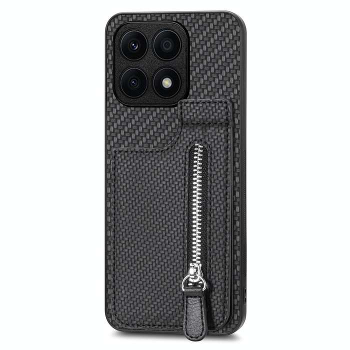 For Honor X8A Carbon Fiber Vertical Flip Zipper Phone Case(Black)