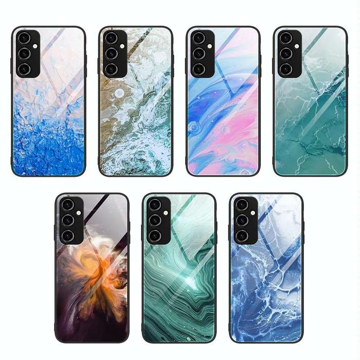 For Samsung Galaxy A34 5G Marble Pattern Glass Phone Case(Pink)
