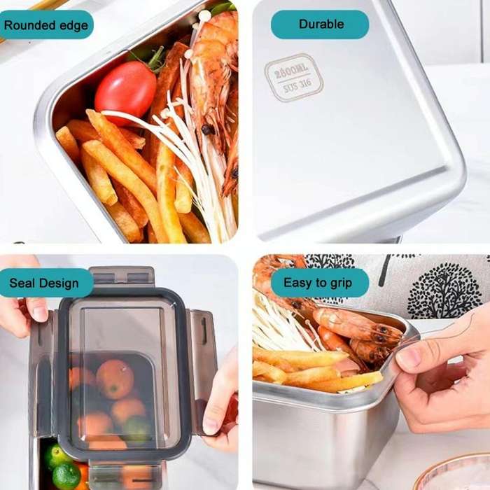 Refrigerator Refrigerated Storage Stainless Steel Airtight Crisper, Capacity: Square 2800ML