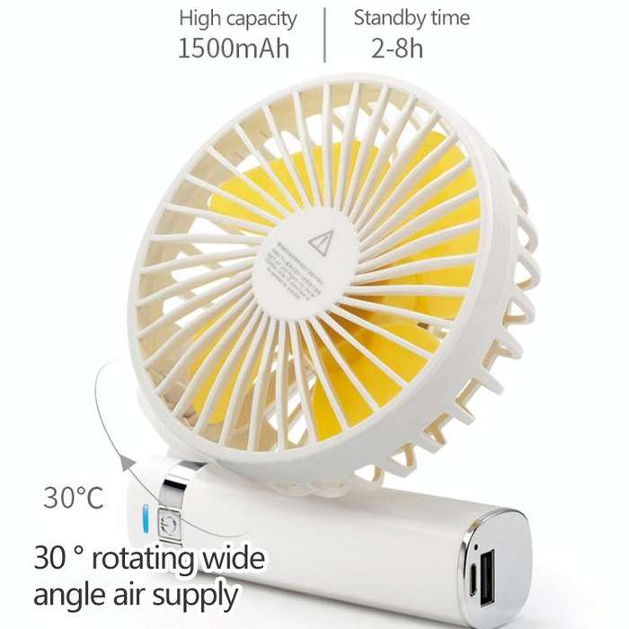 S2 Portable Foldable Handheld Electric Fan, with 3 Speed Control & Night Light (White)