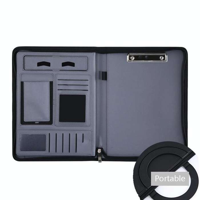 KC601 A4 Multifunctional Portable Folder Business Zipper Bag Leather Folder, Style: No Chargeable...