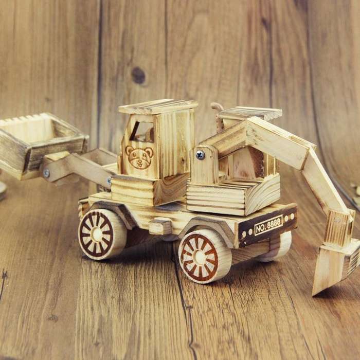 A1030 Wooden Model Excavator Ornaments Children Toys(Large)