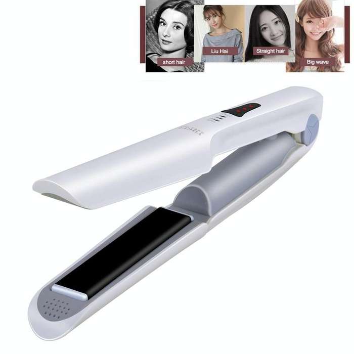 Wireless Mini USB Rechargeable Hair Straightener Hair Curler Double Purpose Hair Splint(White)