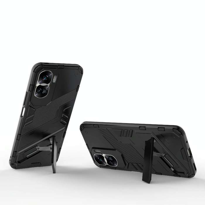 For Honor 90 Lite 5G Global Punk Armor 2 in 1 PC + TPU Phone Case with Holder(Black)