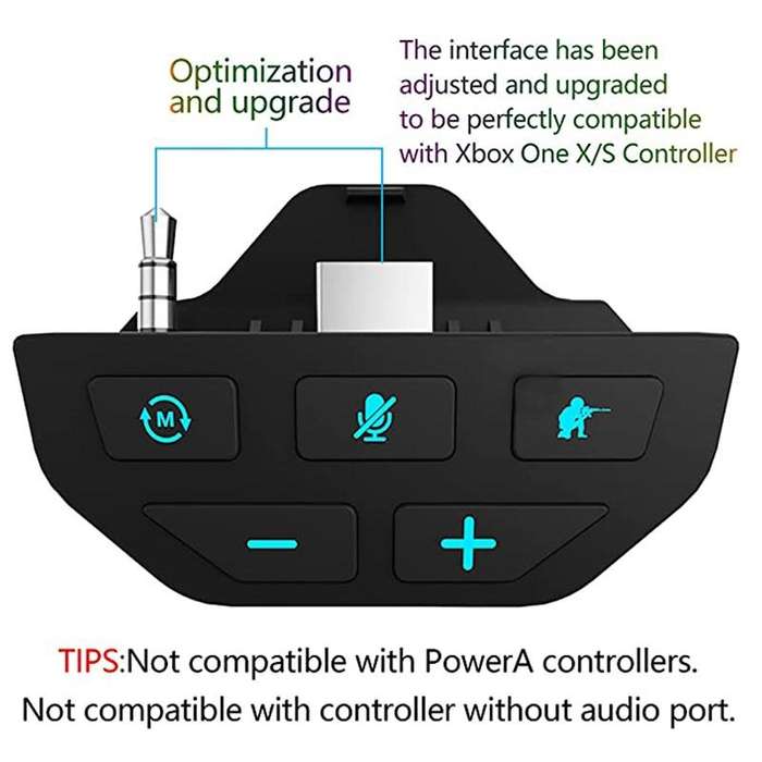 For Microsoft Xbox One S / X / Elite HS-XO193A Gamepad Sound Enhancer 3.5mm Converter Headphone A...