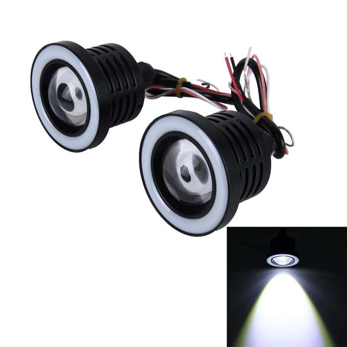 2 PCS 2.5 inch 10W 900 LM 6000K Car Fog Lights with Colorful Angle Eye Light, DC 12V(White Light)