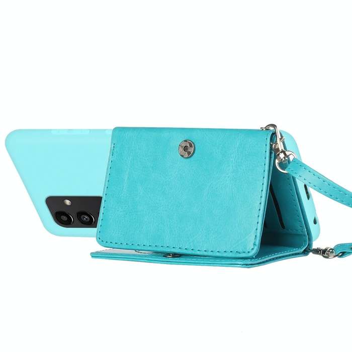 For Samsung Galaxy A54 5G Crossbody Lanyard Wallet Card Bag Phone Case(Blue)