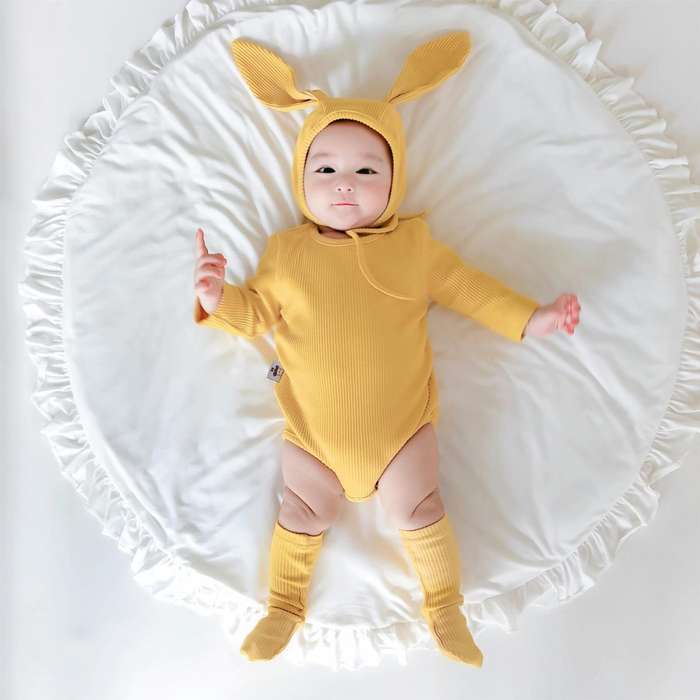 3 in 1 Autumn Baby Rabbit Shaped Cotton Pit Strip Lycra Romper with Hat & Socks Set (Color:Yellow...