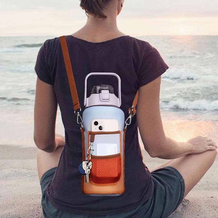 2L Gradient Color Water Bottle Cover Case Sleeve with Strap(Gradient Orange)