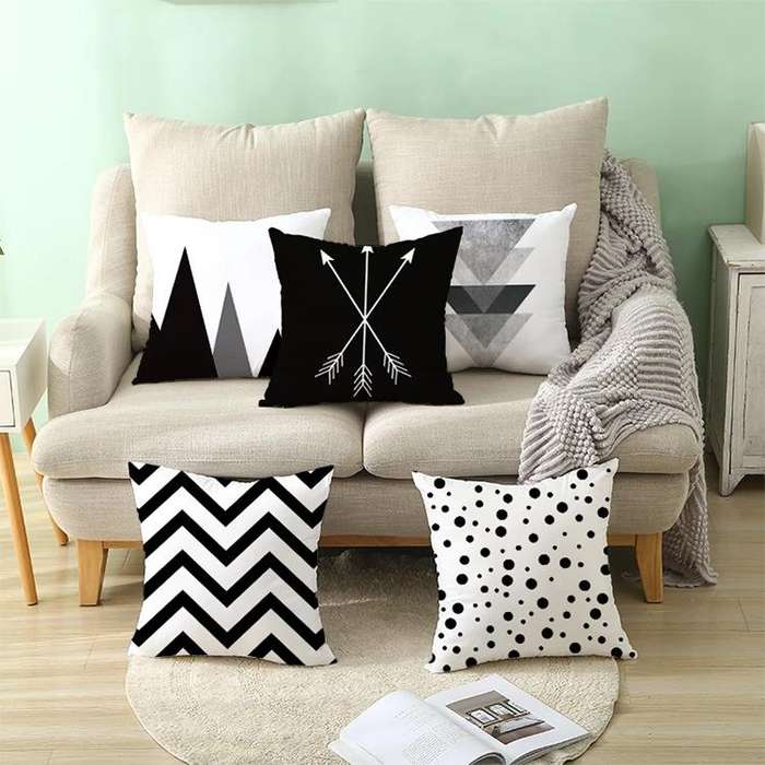 2 PCS Black and White Simple and Modern Geometric Abstract Decorative Pillowcases Polyester Throw...