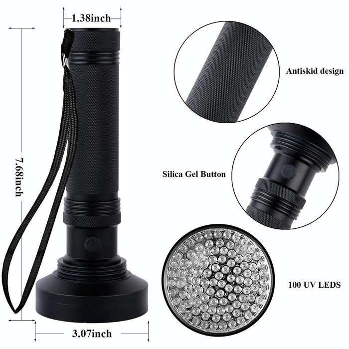 100 LED UV Flashlight Scorpion Detector Fluorescence Detector