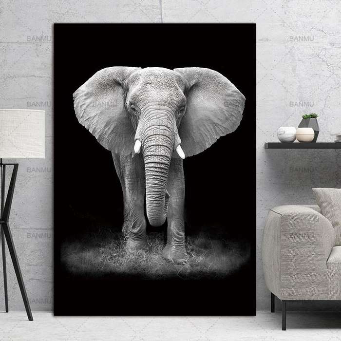 Simple Black and White Animal Decoration Painting Study Living Room Sofa Background Wall Painting...
