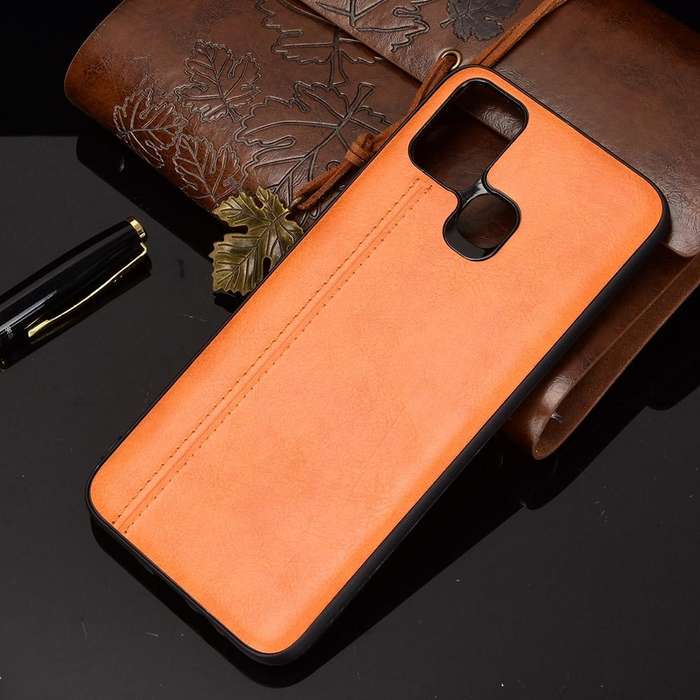 For Infinix Hot 10 Lite Shockproof Sewing Cow Pattern Skin PC + PU + TPU Case(Orange)