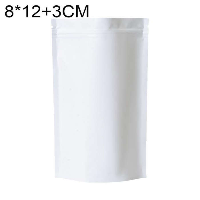 100 PCS/Set Matte Aluminum Foil Snack Stand-up Pouch, Size:8x12+3cm(White)
