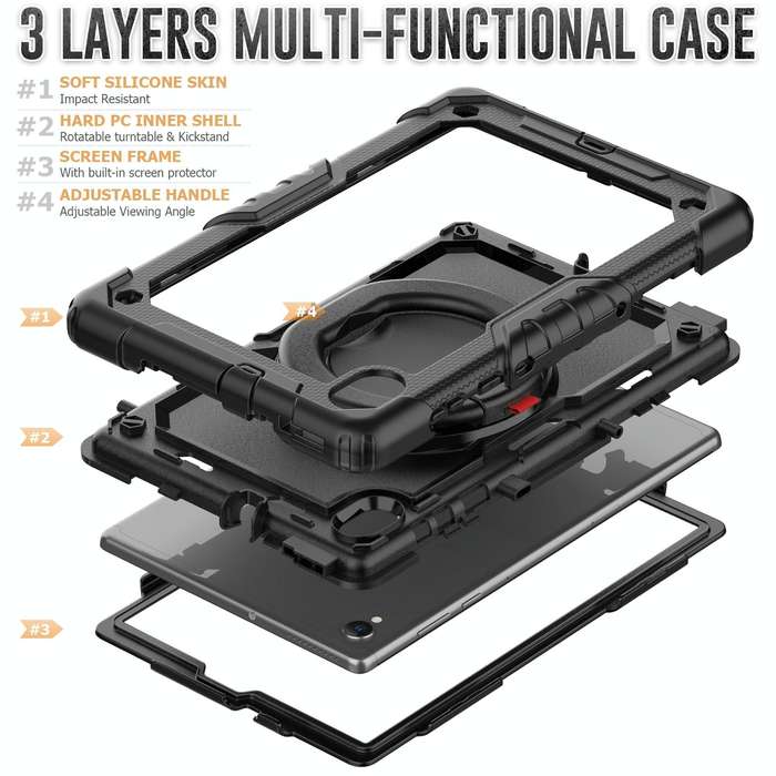 For Lenovo M10 Plus X606F Silicone + PC Holder Tablet Case(Black)