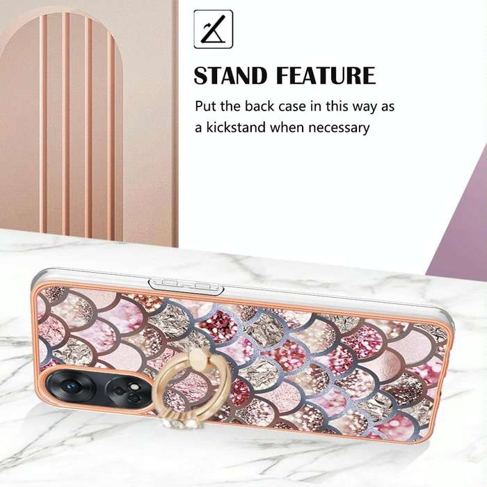 For OPPO Reno8 T 4G Electroplating IMD TPU Phone Case with Ring(Pink Scales)