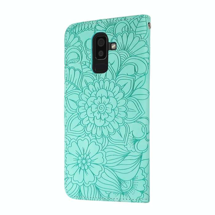 For Samsung Galaxy J8 Skin Feel Embossed Sunflower Horizontal Flip Leather Case with Holder & Car...