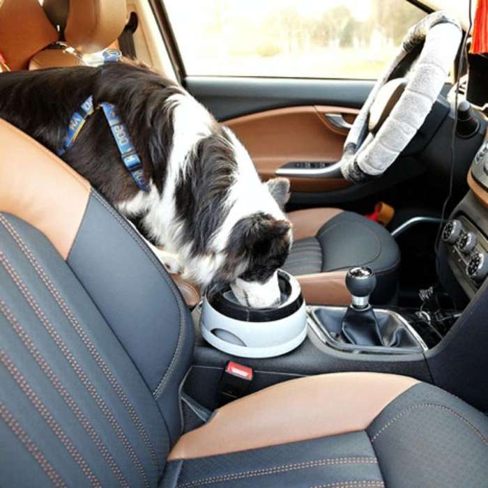 Pet Non-wet Mouth Splash-proof Drinking Fountain Dog Anti-overflow Car Bowl(Grandma Ash)