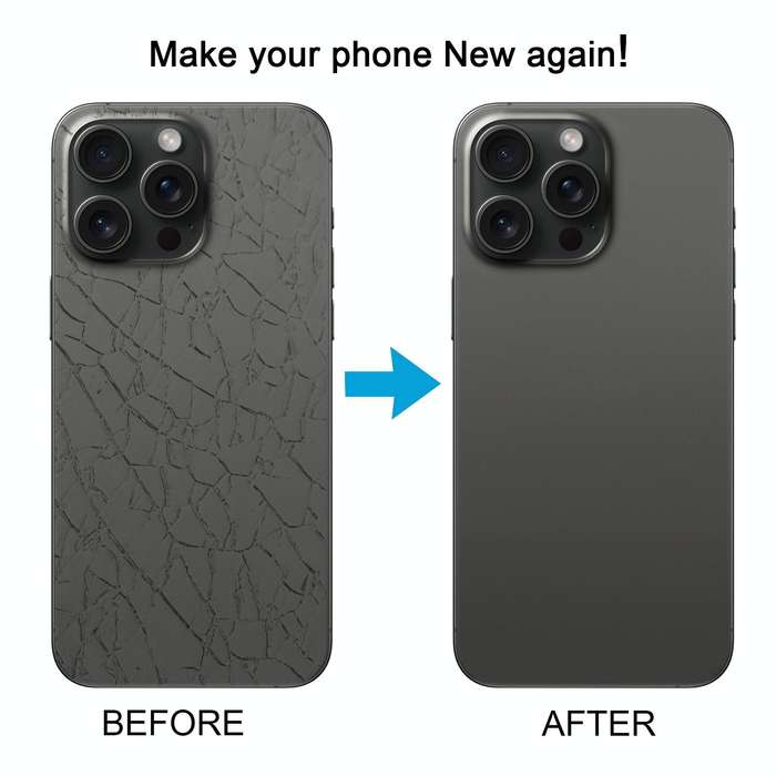 For iPhone 15 Pro Glass Battery Back Cover with Camera Lens Cover(Black)