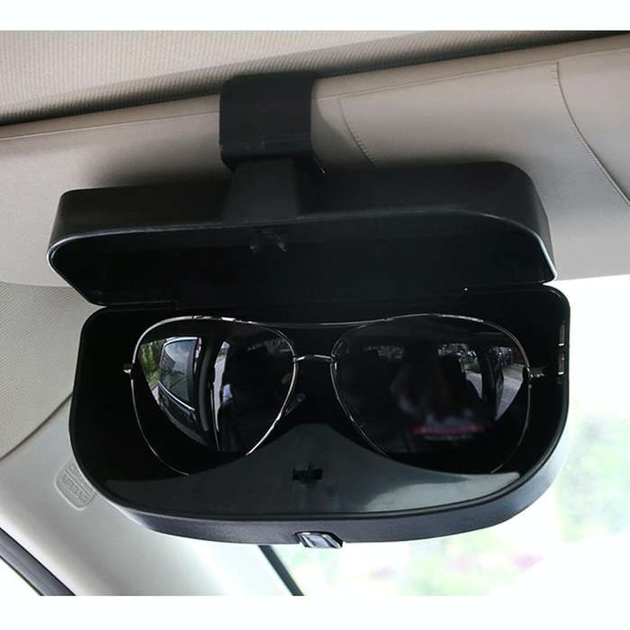 Car Multi-functional Glasses Case Sunglasses Box with Card Slot, Flat Style (Black)