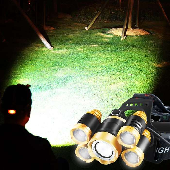 Rechargeable Waterproof Outdoor Headlight Zoom Sensor Light, Colour: Golden Induction (2 Batterie...