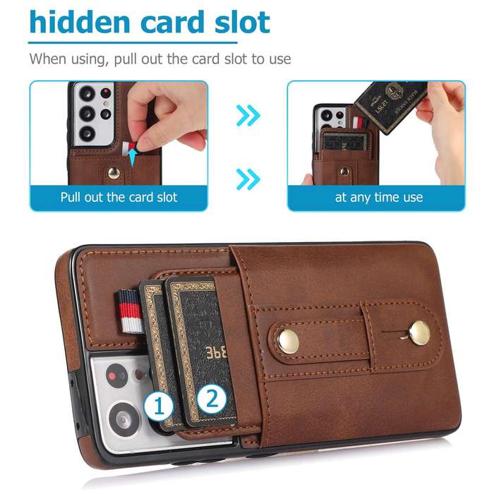For Samsung Galaxy S22 Ultra 5G Wristband Kickstand Wallet Leather Phone Case(Brown)