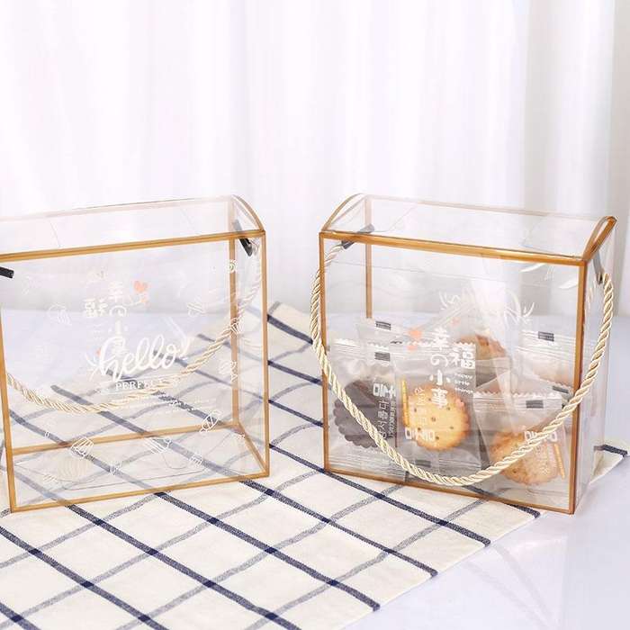 10 PCS Snowflake Pastry Packaging Box Transparent Gift Box(Golden Border Transparent)