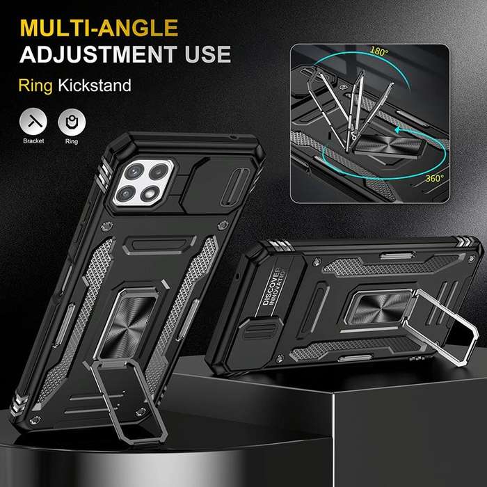For Samsung Galaxy A22 5G Armor PC + TPU Camera Shield Phone Case(Black)