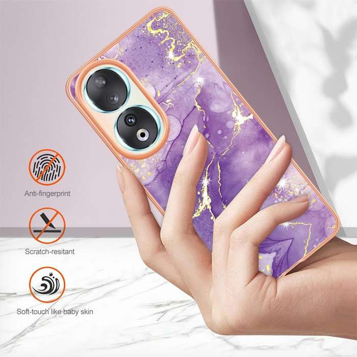 For Honor 90 5G Electroplating Marble Dual-side IMD Phone Case(Purple 002)
