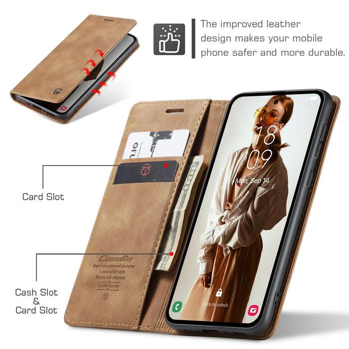 For Samsung Galaxy A35 5G CaseMe 013 Multifunctional Horizontal Flip Leather Phone Case(Brown)