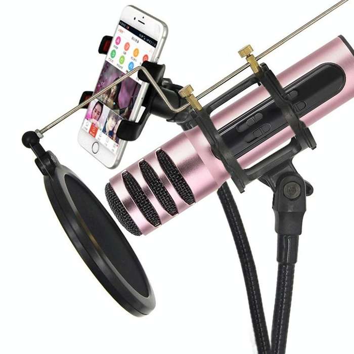BGN-C7 Condenser Microphone Dual Mobile Phone Karaoke Live Singing Microphone Built-in Sound Card...