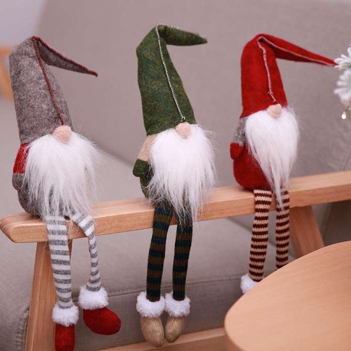 Cute Sitting Faceless Long-legged Elf Doll Christmas Decoration(Grey)