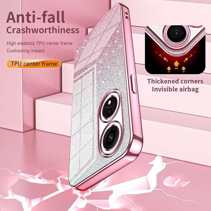 For OPPO Reno2 Gradient Glitter Powder Electroplated Phone Case(Gold)