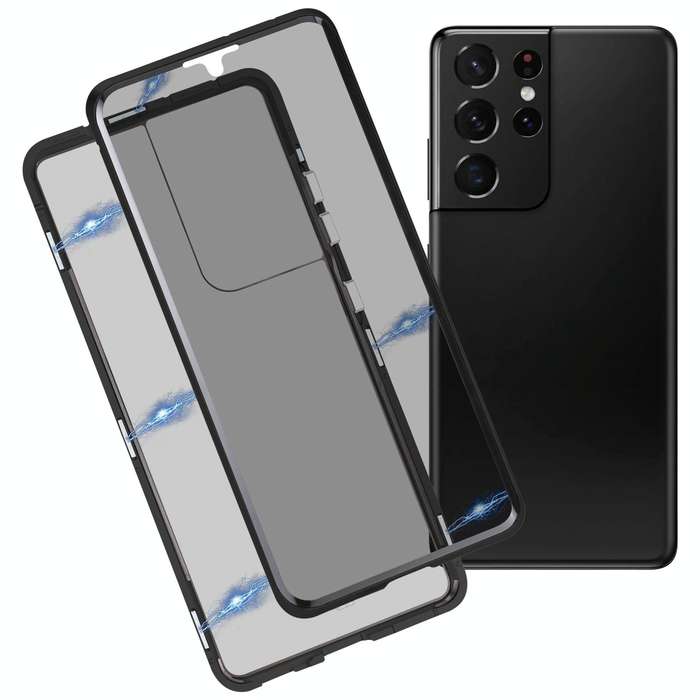 For Samsung Galaxy S21 Ultra 5G Anti-peeping Magnetic Double-sided Tempered Glass Phone Case(Black)