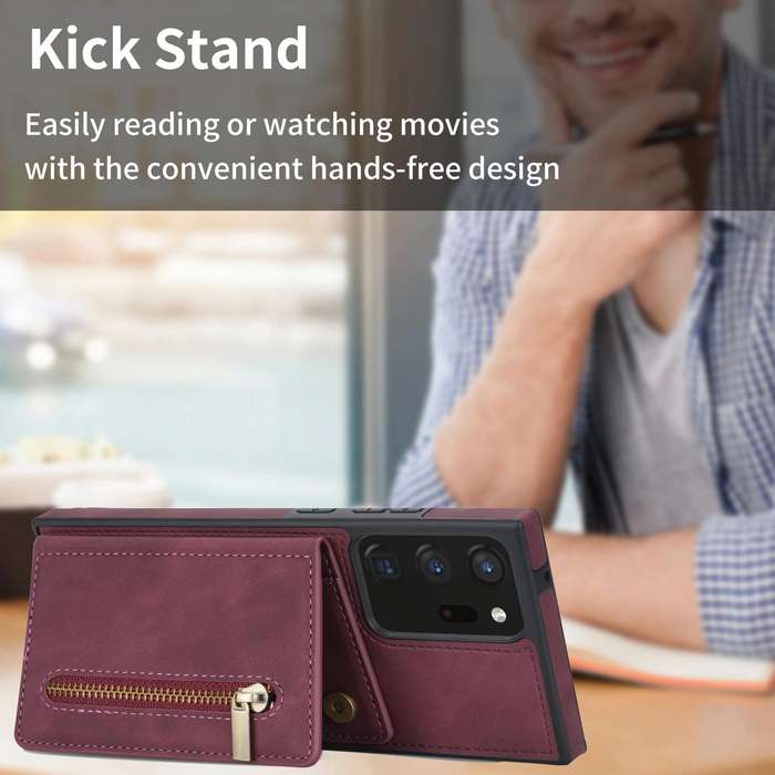 For Samsung Galaxy Note20 Zipper Card Holder Phone Case(Wine Red)