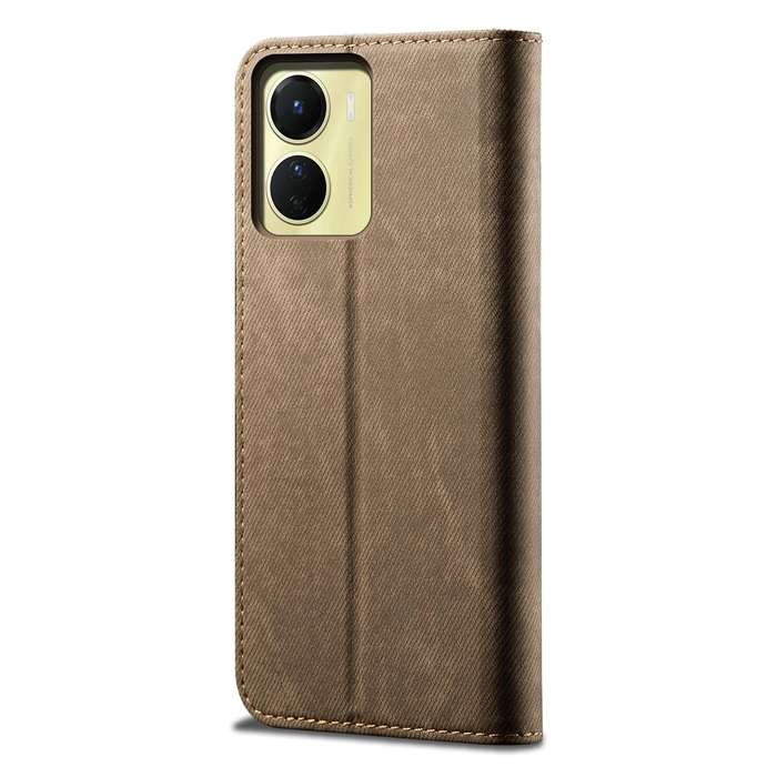 For vivo Y16 4G Global/Y02s 4G Global Denim Texture Leather Phone Case(Khaki)