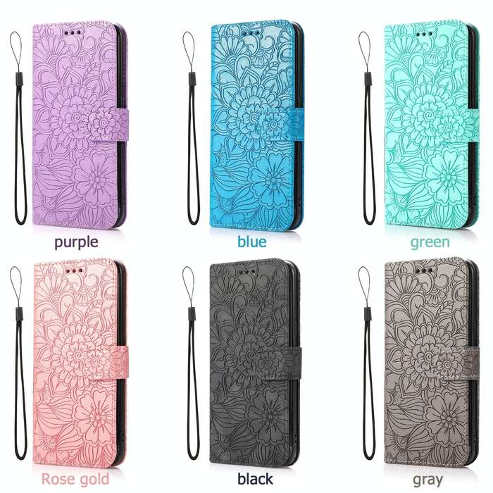 For Samsung Galaxy A51 Skin Feel Embossed Sunflower Horizontal Flip Leather Case with Holder & Ca...