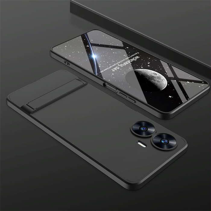 For Realme C55 GKK Three Stage Splicing Full Coverage PC Phone Case with Stand(Black)