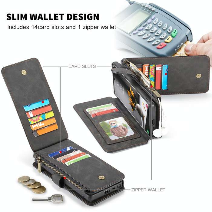 For Samsung Galaxy S22 Ultra 5G CaseMe-007 Detachable Multifunctional Leather Phone Case(Black)
