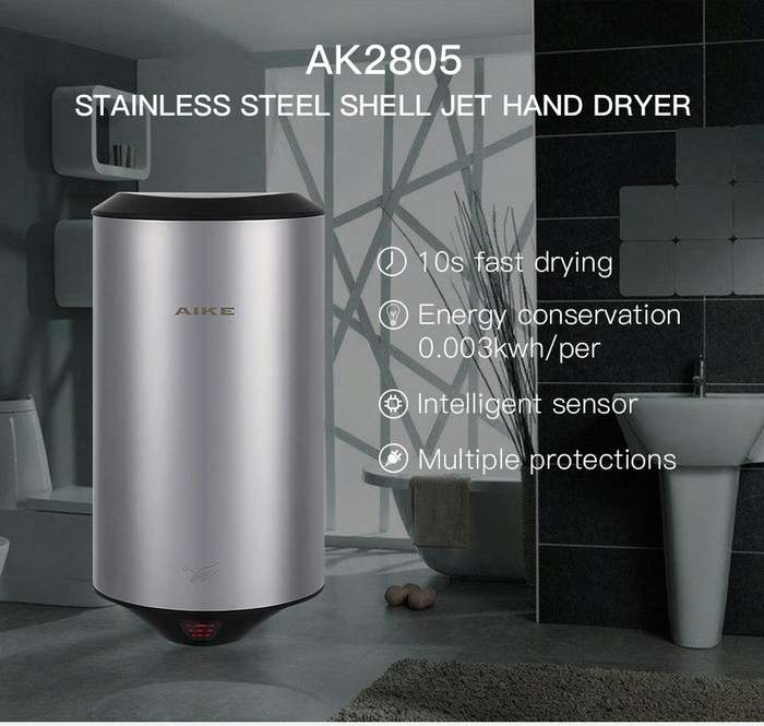 304 Stainless Steel Automatic SensorJet Hand Dryer High Speed Airflow for Home Hotel Airport Hand...