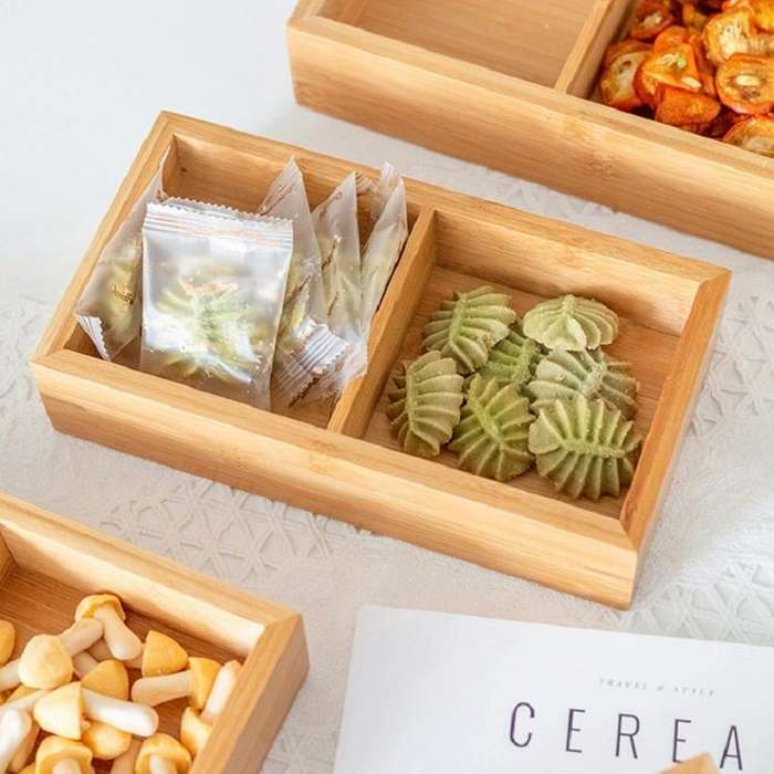 Bamboo Dried Food Box Compartment Candy Box Snack Storage Box, Specification: 2 Grids