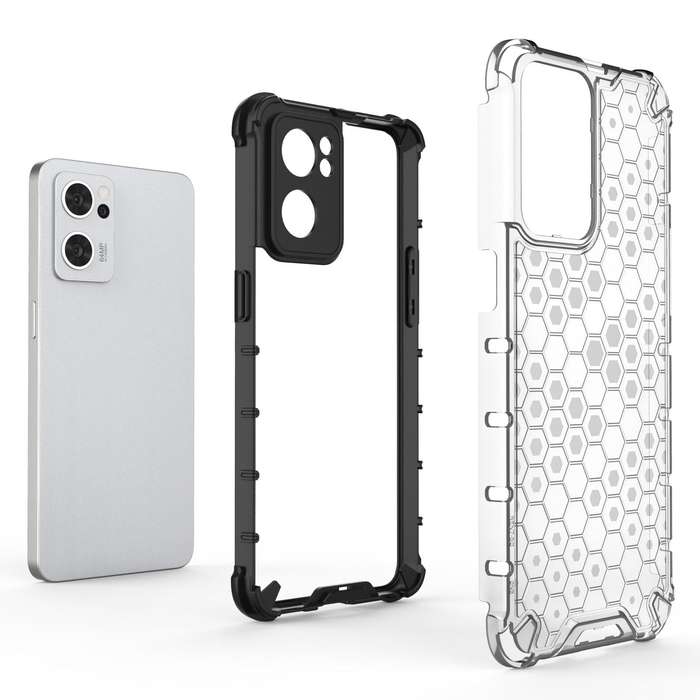 For OPPO Reno7 5G Honeycomb PC + TPU Phone Case(Black)