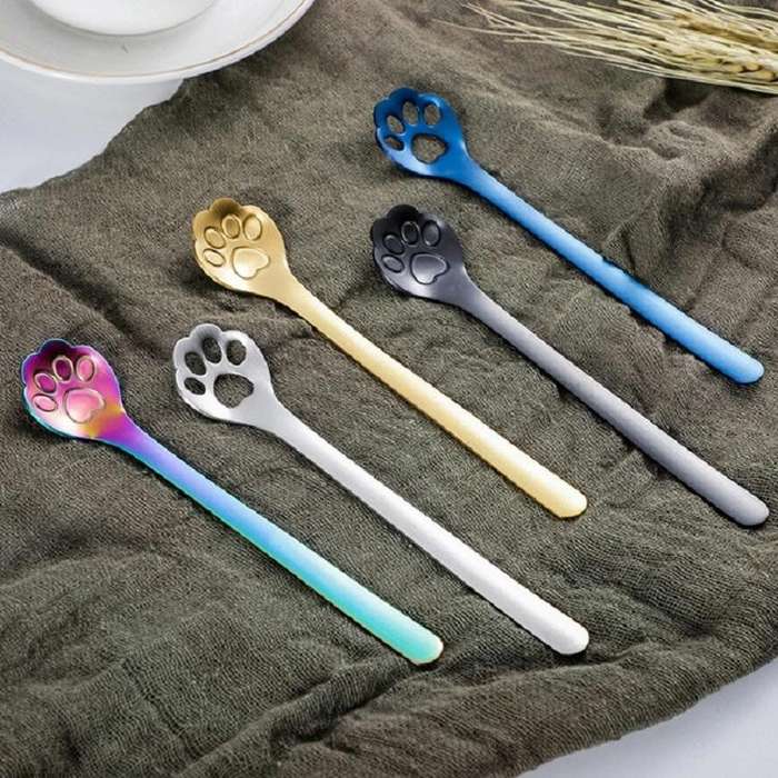 Stainless Steel Creative Cat Claw Coffee Spoon Dessert Cake Spoon, Style:Cat Claw Spoon, Color:Co...