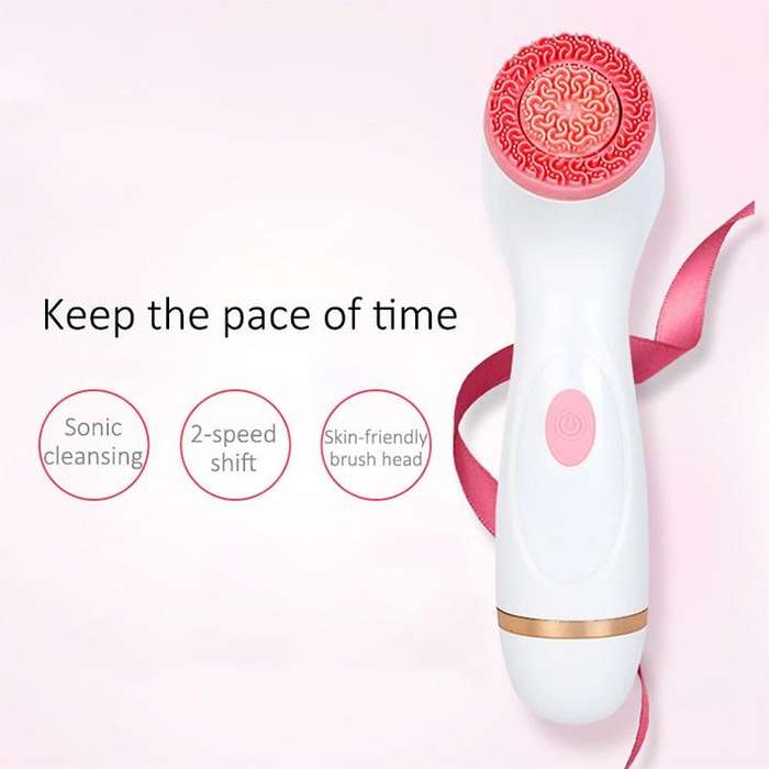CNaier AE-868 Battery-powered Silicone Ultrasonic Vibration Face Skin Care Electric Facial Cleans...